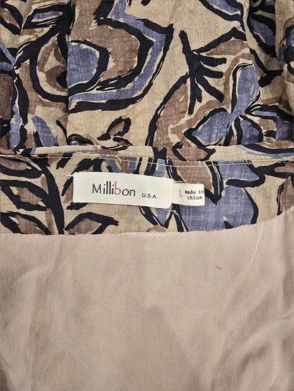 Millibon USA Wishful Weekend Floral Mini Dress cream and black botanical print L - Picture 6 of 7